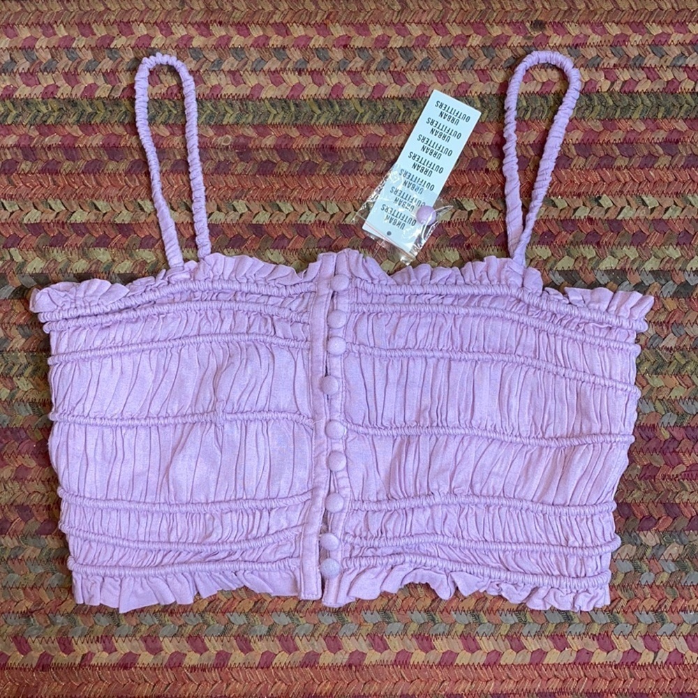NWT URBAN OUTFITTERS LAVENDER PURPLE RUCHED BUTTON CROP TOP cami